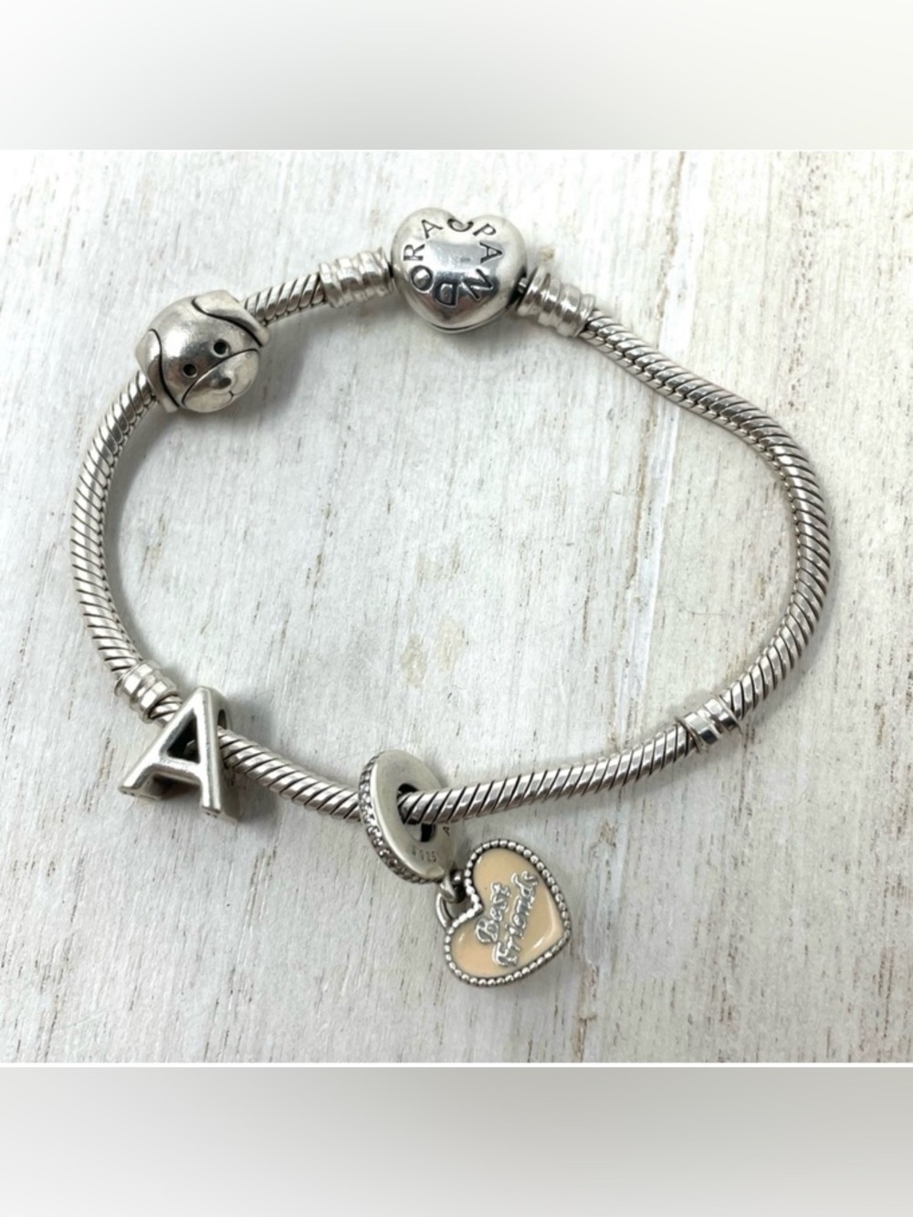 PANDORA 3 charm sterling silver bracelet
